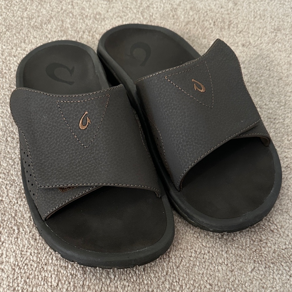 OluKai Dark Brown Men's Slide Sandals